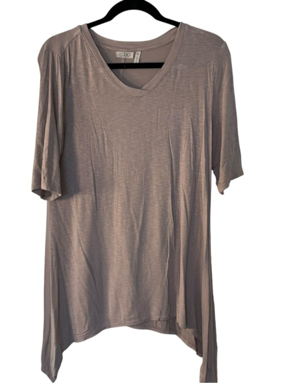 LOGO by Lori Goldstein Taupe Short Sleeve V-Neck Tunic Top